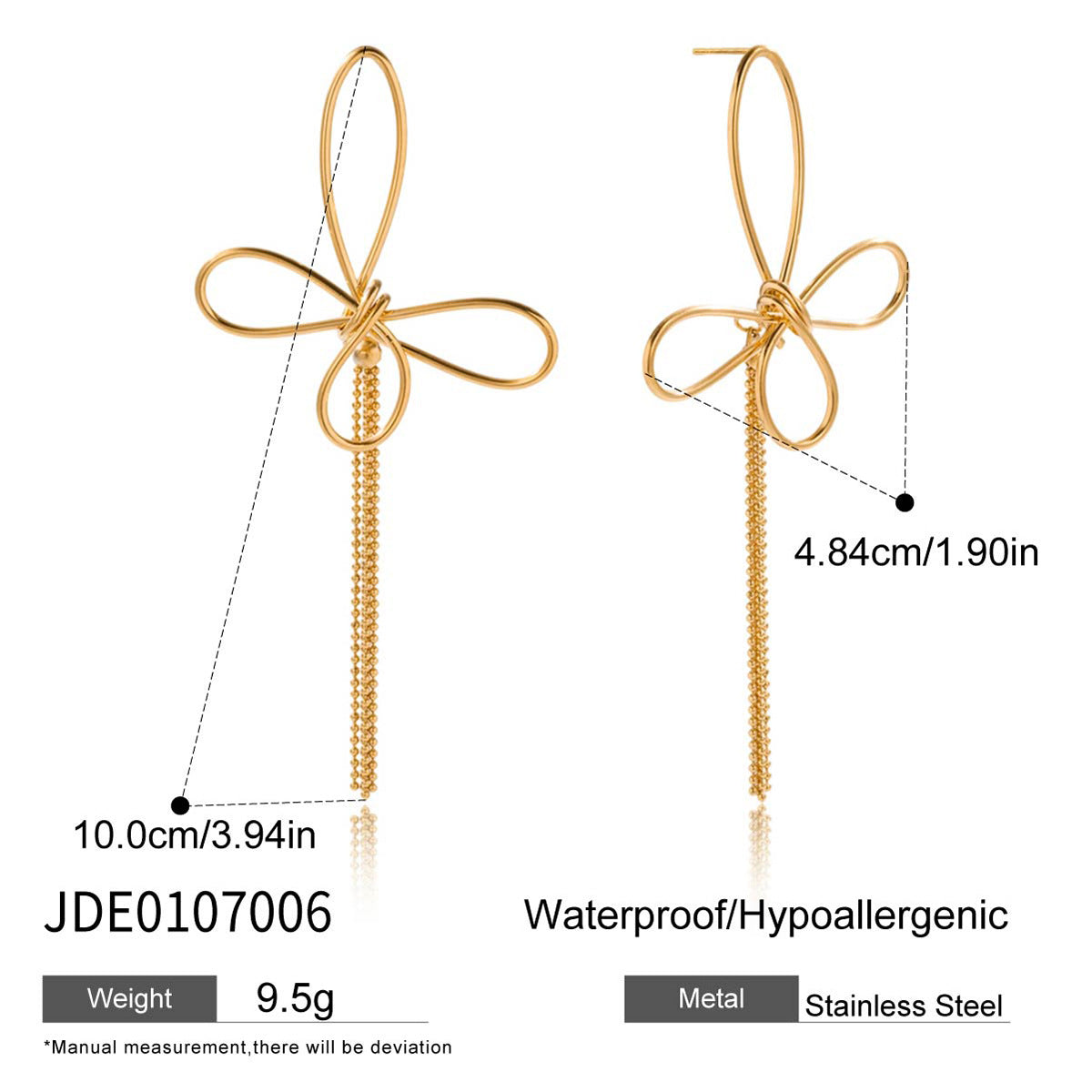 Gold Butterfly Tassel Chain Long Drop Earrings - Sleek Open-Design Statement Jewelry for Women