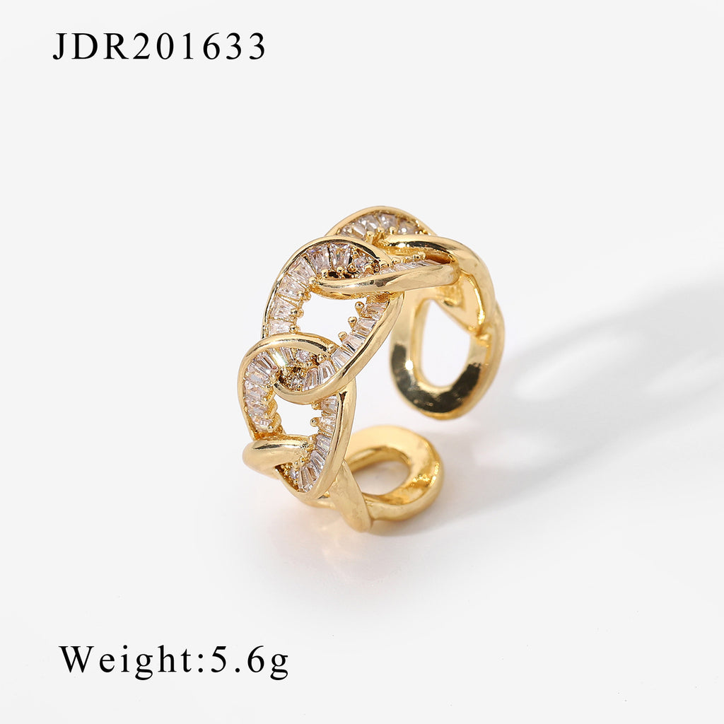 Gold CZ Chain Ring Set - Multi-Style Sparkly Stackable Rings for Women