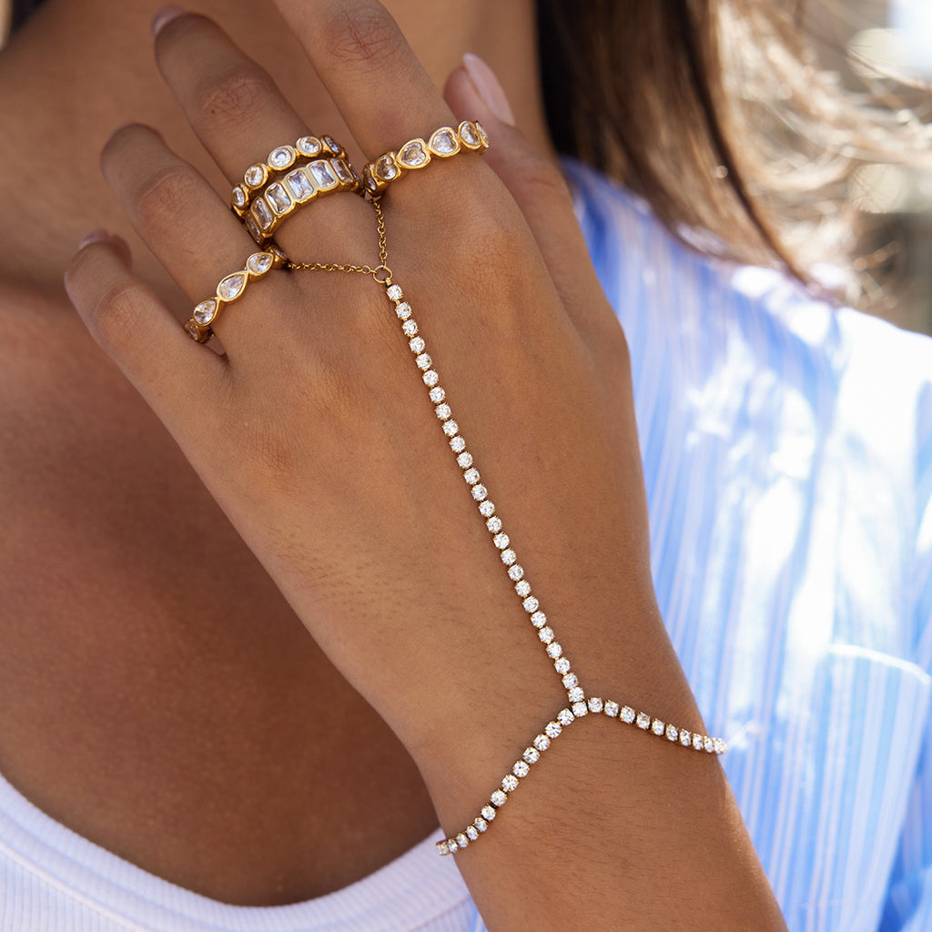 Gold Crystal Ring Set - Teardrop/Square/Heart/Circle Accents | 18k Gold Tone INS-Style Stackable Daily/Brunch Finger Jewelry for Women