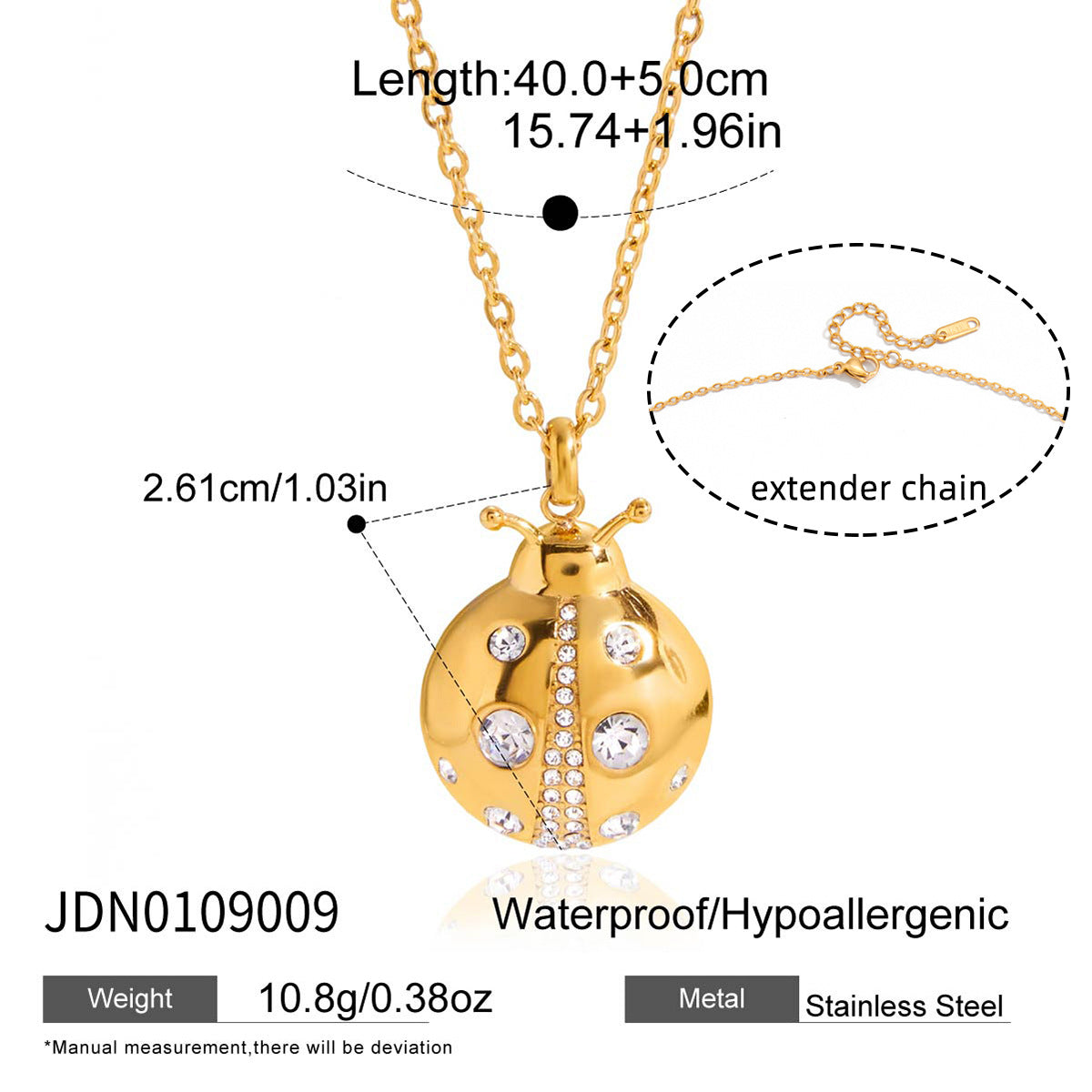 Gold Layered Necklace & Ladybug Earring Set - CZ Turquoise Statement Jewelry for Women