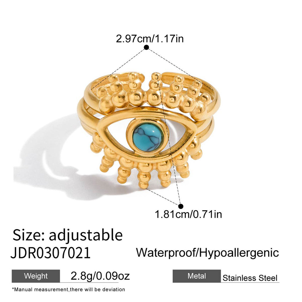 Gold Evil Eye Turquoise Jewelry Set - Layered Bracelets (Chain/Cuff) & Statement Ring | Boho Chic Statement Accessories for Women