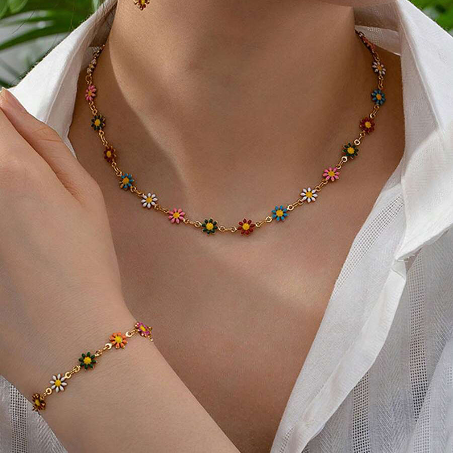 Gold Layered Boho Necklaces Set - Flower/Colorful Gem/Starfish/Pearl Charms | Summer Casual Statement Jewelry for Women