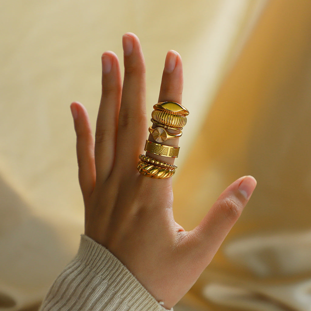 Chunky Gold Ring Set - Multi-Style Textured Stackable Rings for Women, Trendy Statement Jewelry