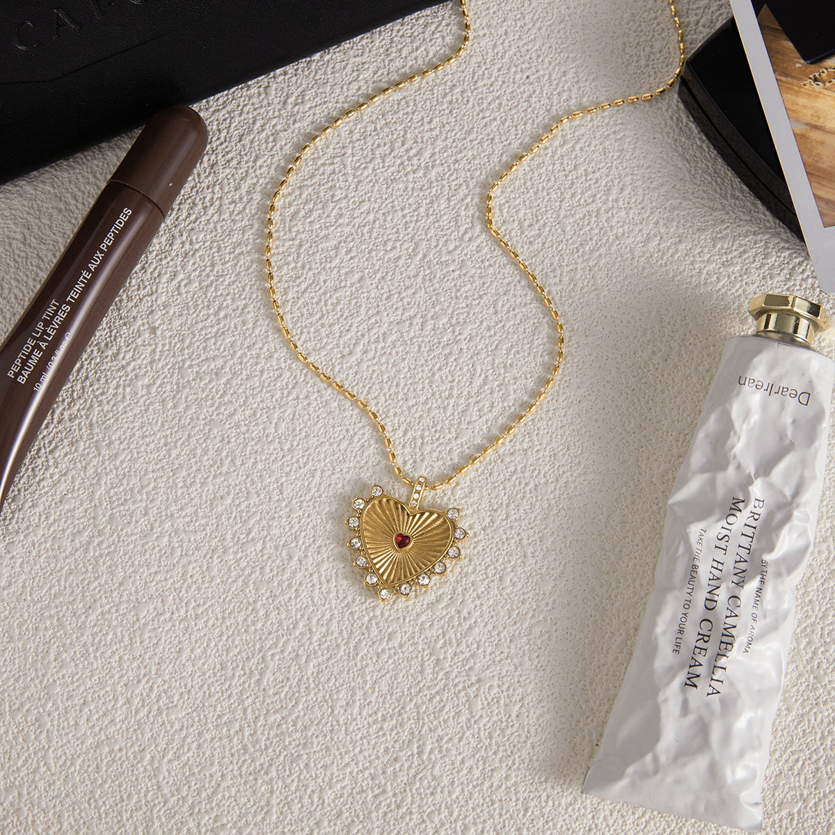 18k Gold Tone Double Layer Necklace Set - Heart Crystal Pendant & Snake Chain Choker | INS-Style Daily/Brunch Neck Jewelry for Women