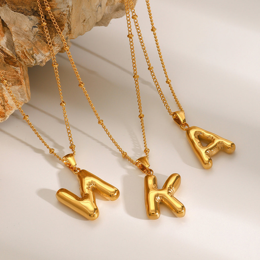 Gold 3D Playful Letter Pendant Necklace Set - Customizable Layered Initial Jewelry for Women (DIY Name/Word Styling, Daily/Casual Wear)