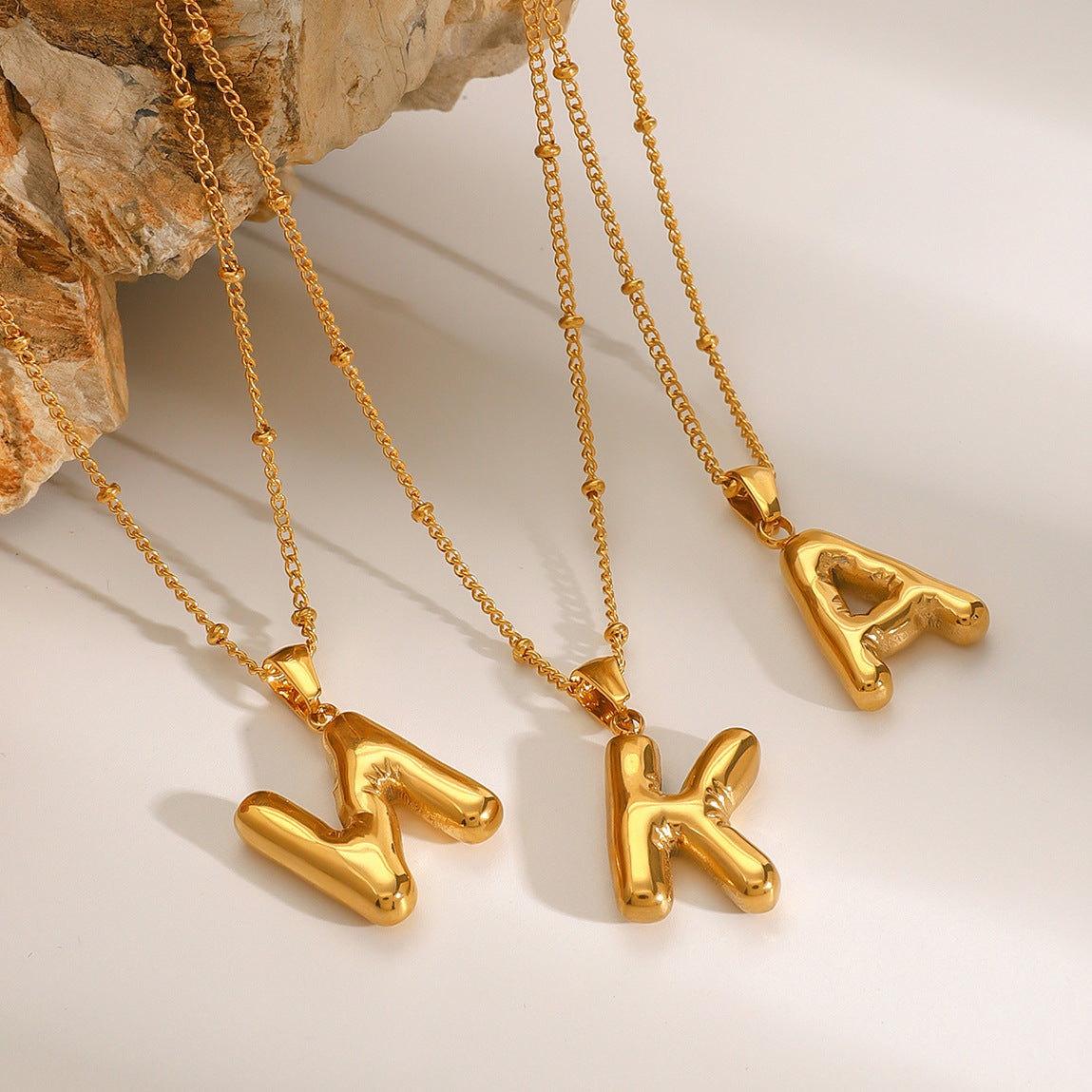 Gold 3D Playful Letter Pendant Necklace Set - Customizable Layered Initial Jewelry for Women (DIY Name/Word Styling, Daily/Casual Wear)