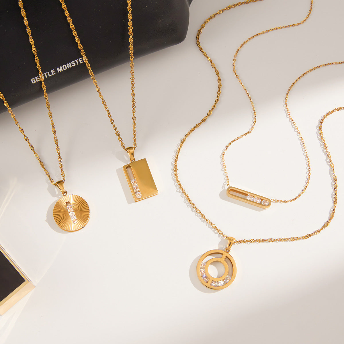 Gold Geometric Pendant Necklace Set - Minimalist Multi-Style Dainty Necklaces for Women