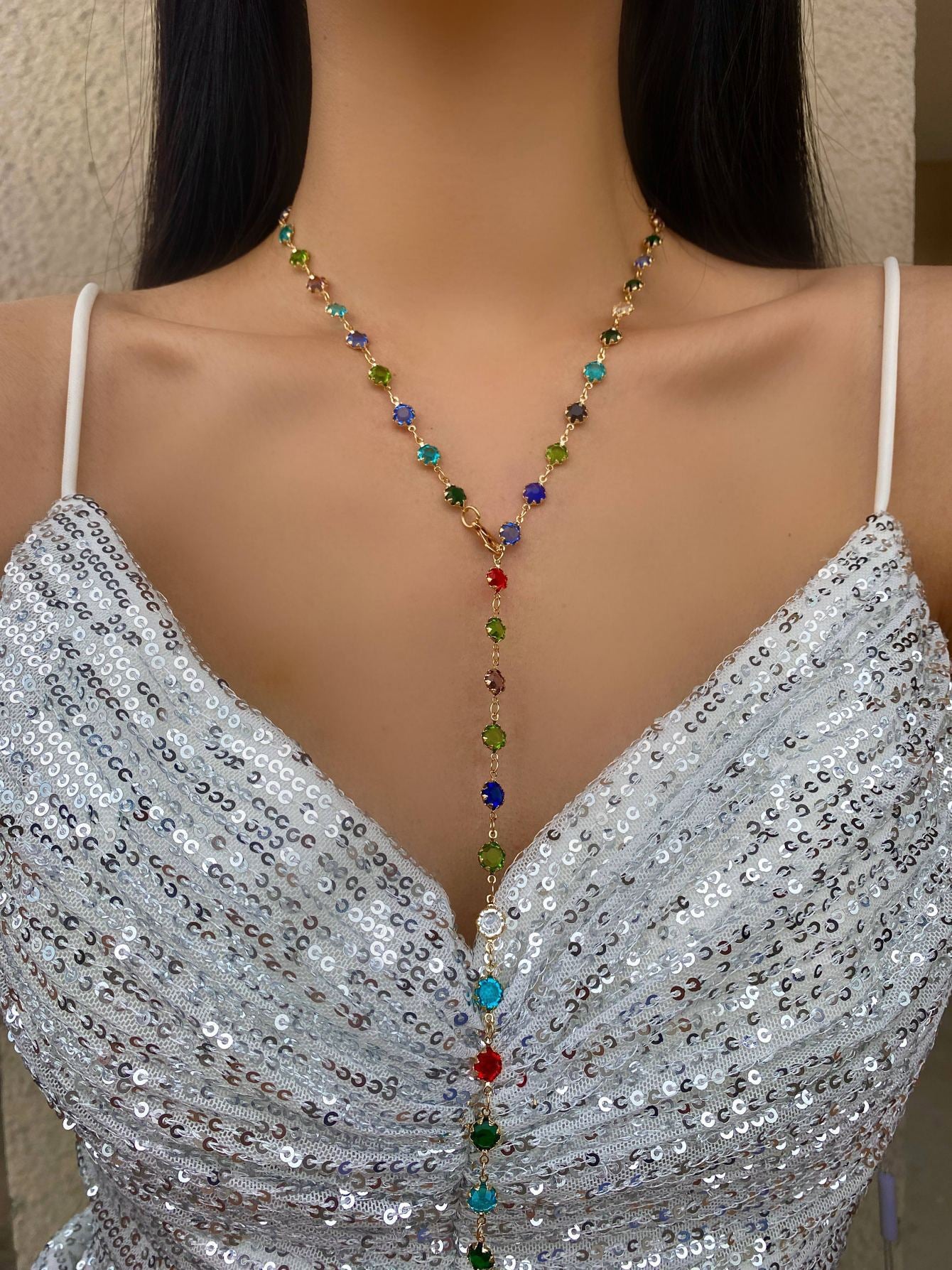 18k Gold Tone Multi-Layer Jewelry Set - Colorful Gem Necklace & Bracelet | INS-Style Daily/Brunch Accessories for Women