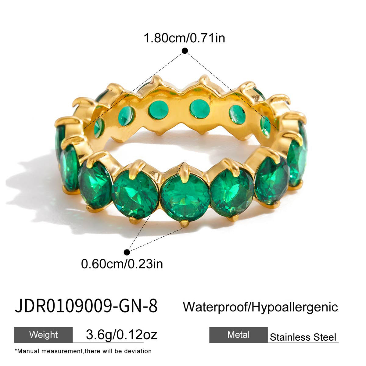 Gold Emerald Jewelry Set - 18k Gold Tone Necklace & Rings | INS-Style Daily/Brunch Luxury Accessories for Women