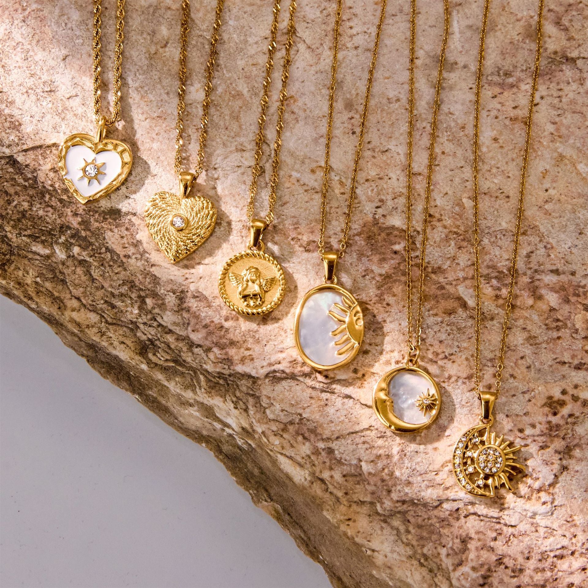 Gold Celestial Heart Angel Necklace Set - Vintage-Inspired Multi-Style Dainty Necklaces for Women