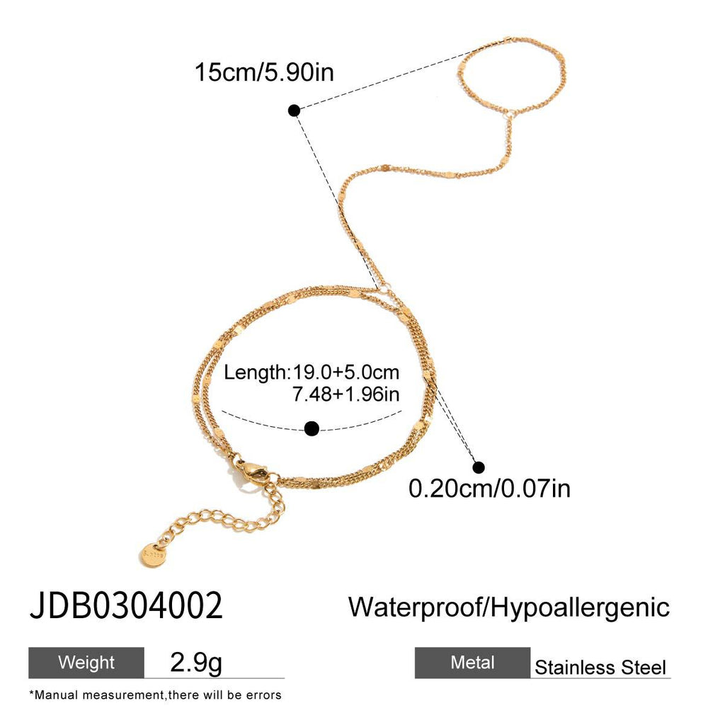 Gold Layered Bracelet & Ring Set - Pearl Strands, Coin Charm Hand Chain + Statement Rings | Retro Luxury Daily Jewelry for Women