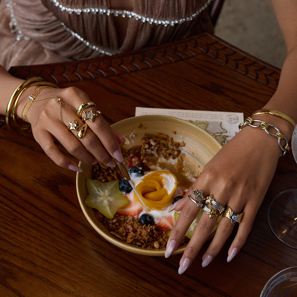 Gold & Silver Star Ring Set - Rhinestone-Accented Stackable Rings | Adjustable Open/Close Band Statement Jewelry for Women