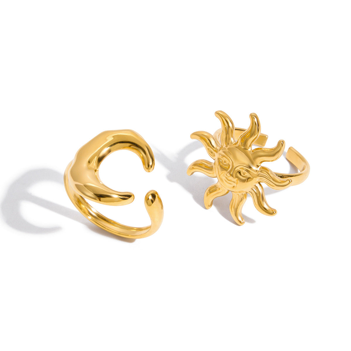 Gold & Silver Celestial Ring Set - Sun/Moon/Star Charms | Boho Layered Statement Jewelry for Women (Daily/Casual/Boho Outfit Wear)