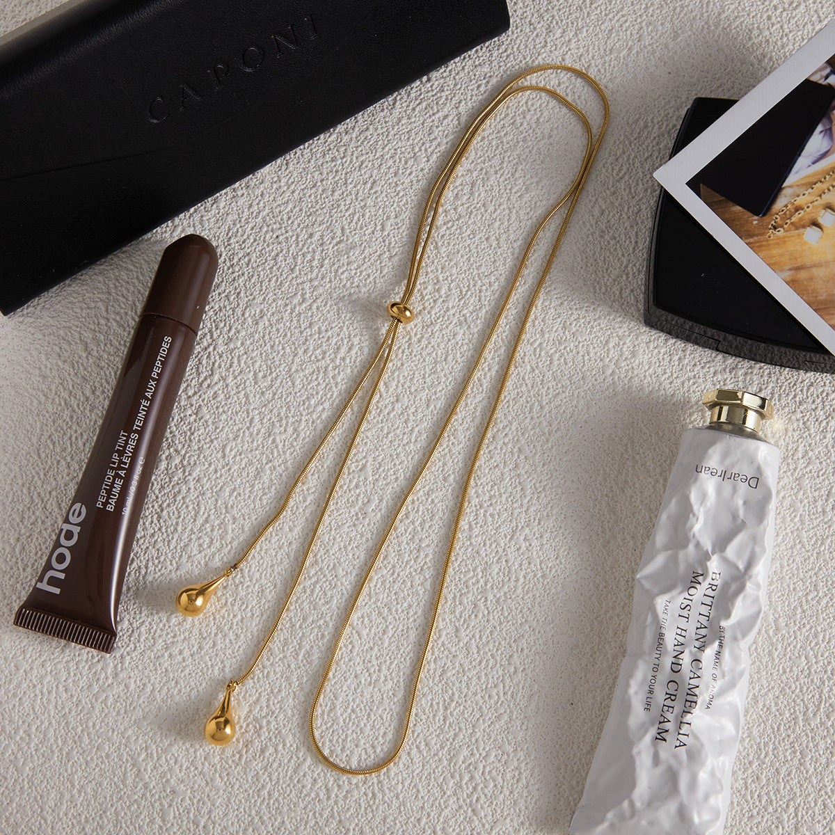 Gold Adjustable Y-Drop Necklace - Double Teardrop Pendant | Modern Elegant Lariat Jewelry for Women (Daily/Date Night/Casual Wear)