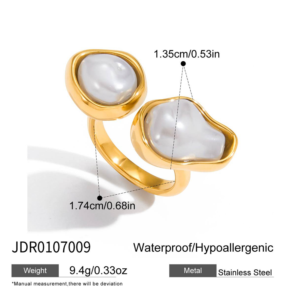 Gold Baroque Pearl Multi-Style Stackable Ring Set - Irregular Pearl (Open/Closed Band) Statement Jewelry for Women
