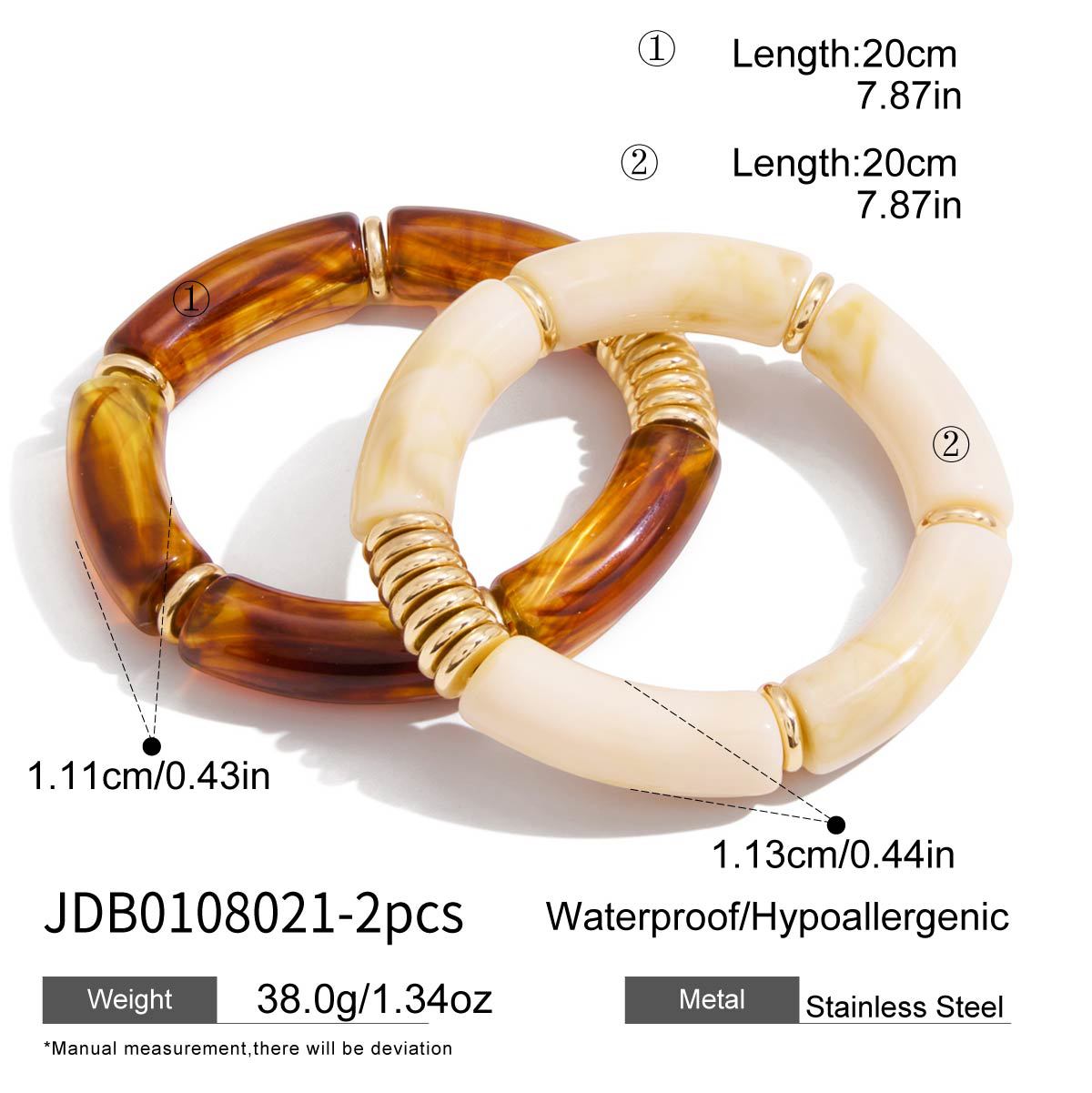 Chunky Tortoise Shell & Cream Resin Bangle Set -  Stackable Acrylic Bamboo Tube Bracelets with Gold Accents