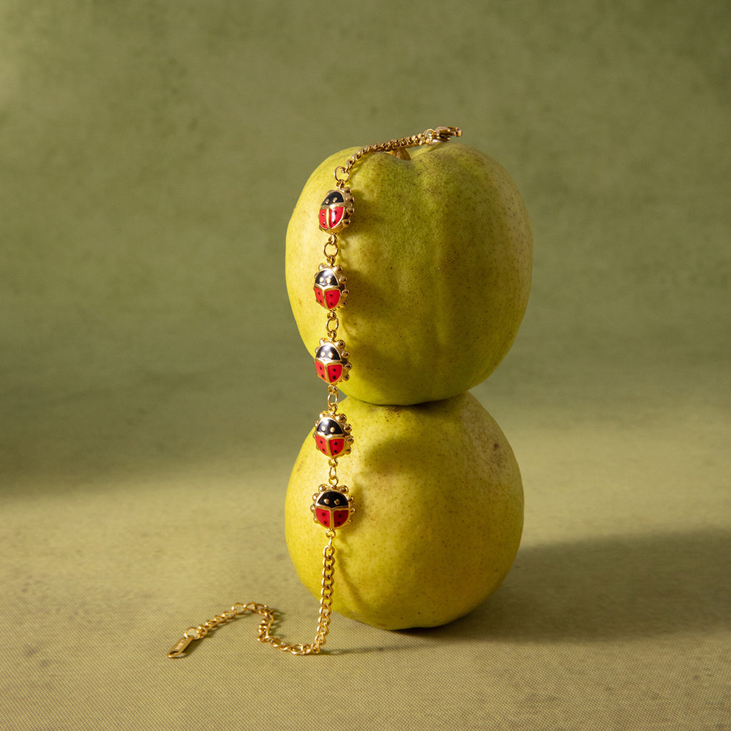 Gold Enamel Ladybug Animal Bracelet Set - Vintage Multi-Style Stackable Charm Bracelets for Women