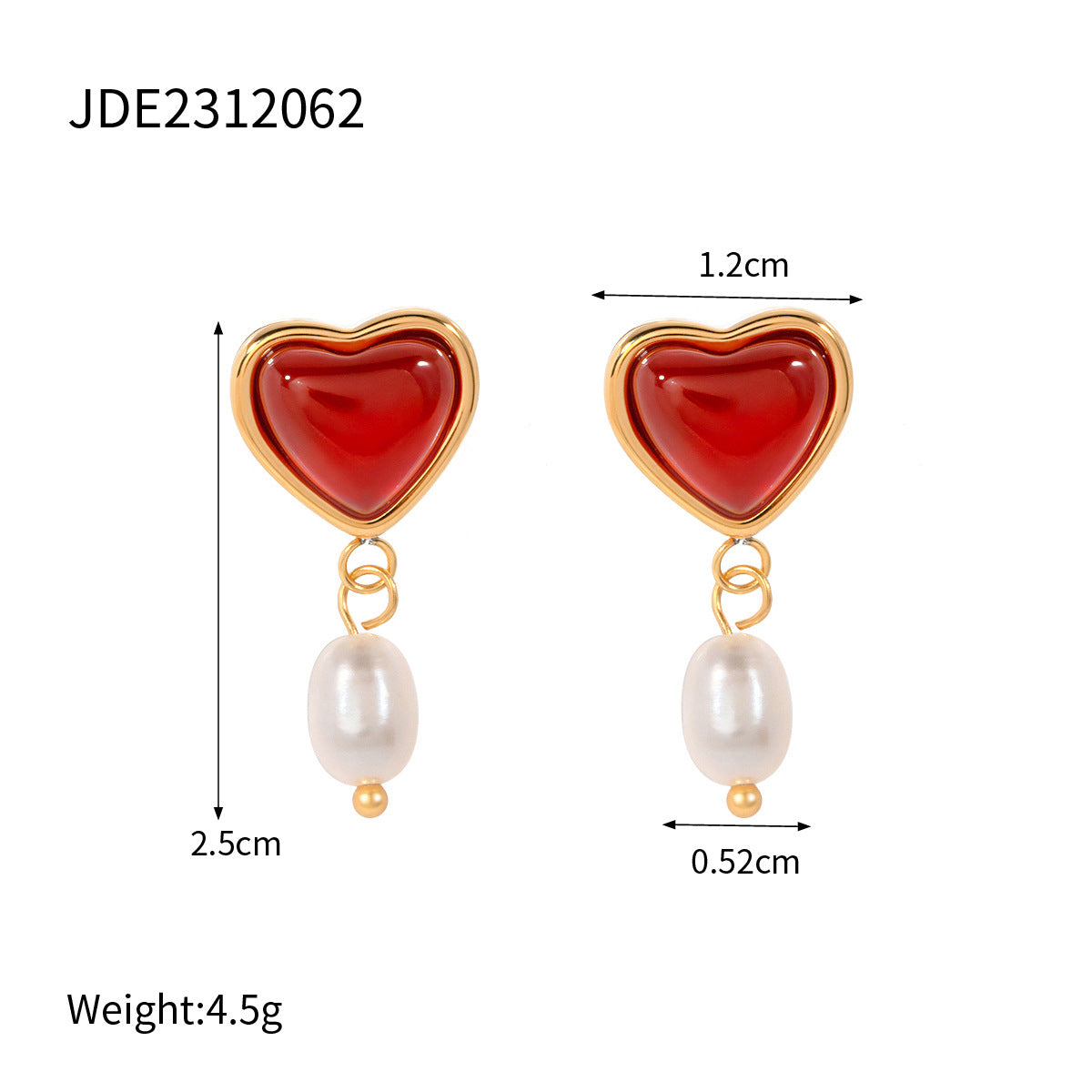 18k Gold Tone Red Heart Gem Jewelry Set - Pearl Accent Necklace/Earrings/Rings | INS-Style Daily/Brunch Accessories for Women