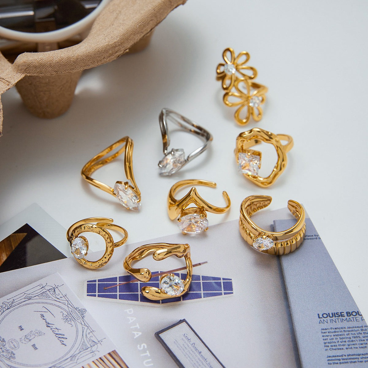 18k Gold/Silver Tone Crystal Ring Set - Snake/Bow/Irregular Designs | INS-Style Stackable Daily/Brunch Finger Jewelry for Women