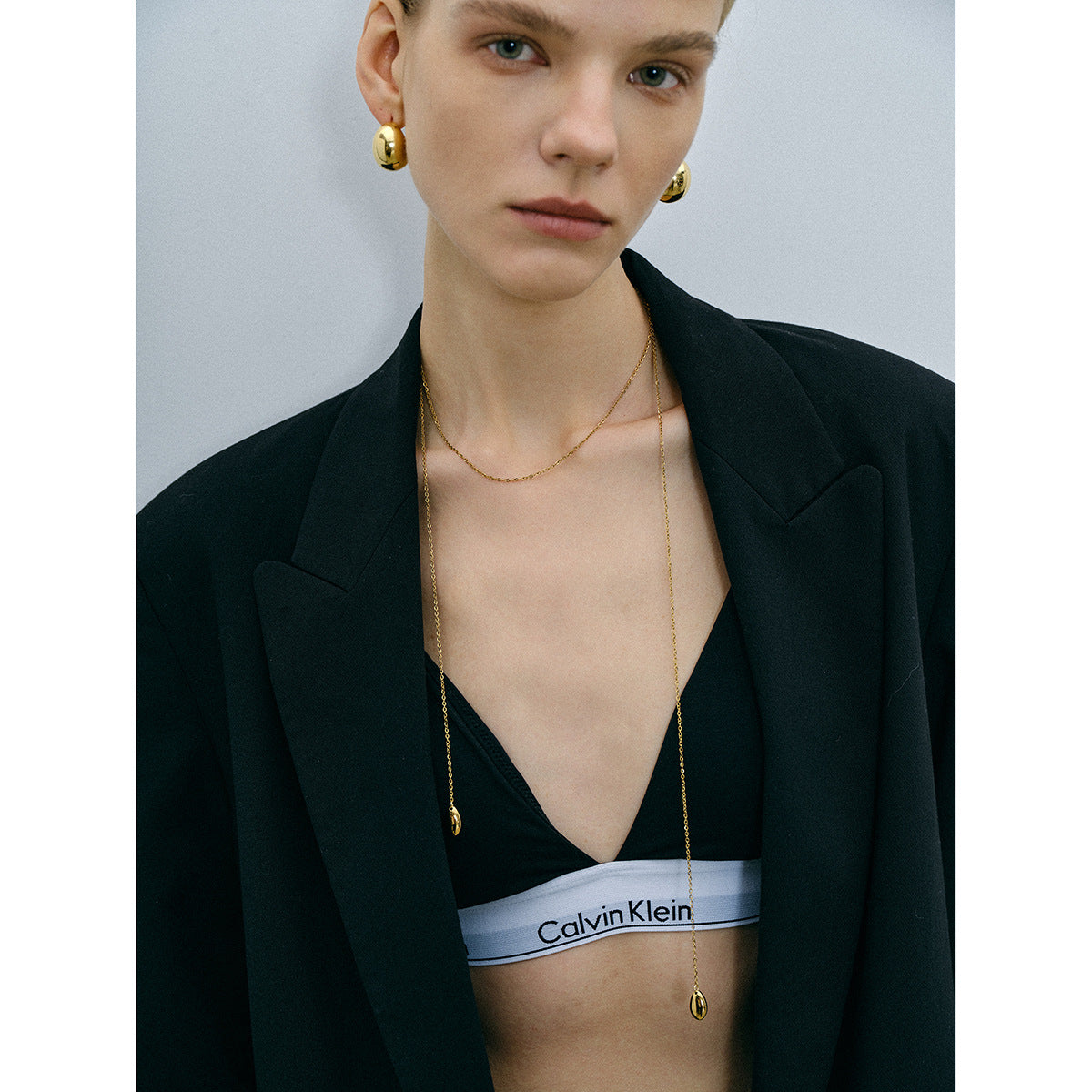 Gold Modern Minimalist Jewelry Set - Chunky Spherical Drop Earrings & Multi-Layer Teardrop Necklace | Sleek Statement Accessories for Women (Daily/Office/Formal Wear)