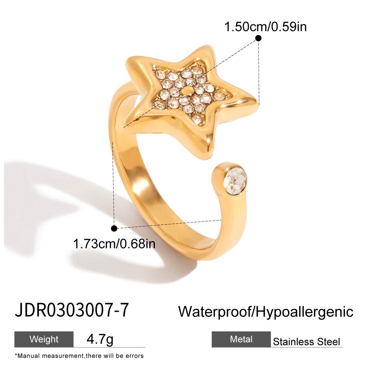Gold & Silver Star Ring Set - Rhinestone-Accented Stackable Rings | Adjustable Open/Close Band Statement Jewelry for Women