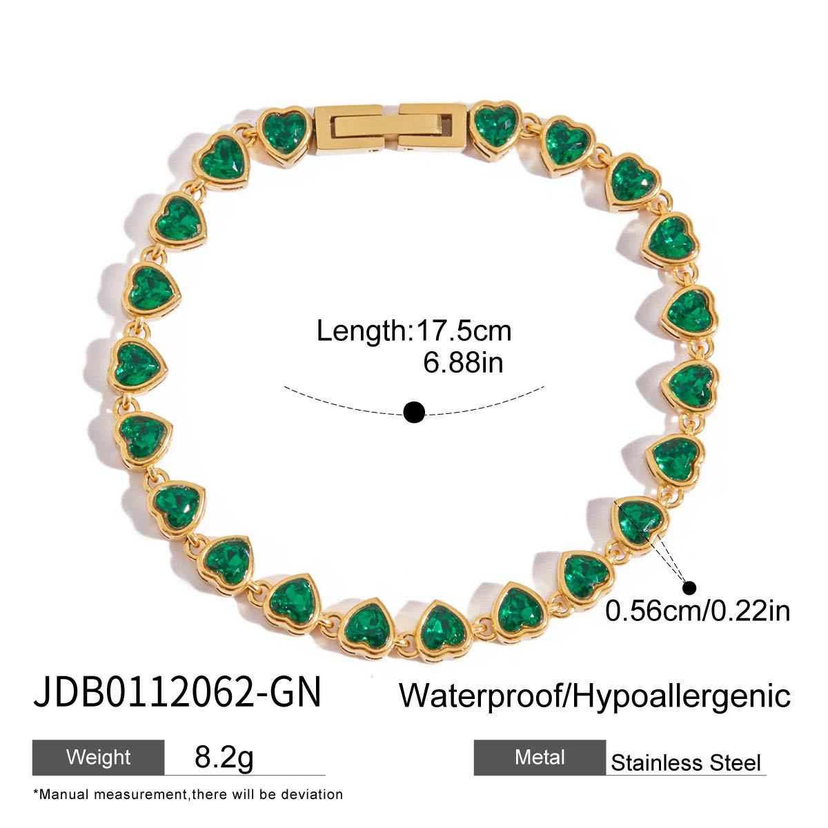 18k Gold Tone Emerald Bracelet Set - Heart/Square Gem Designs | INS-Style Stackable Daily/Brunch Wrist Jewelry for Women