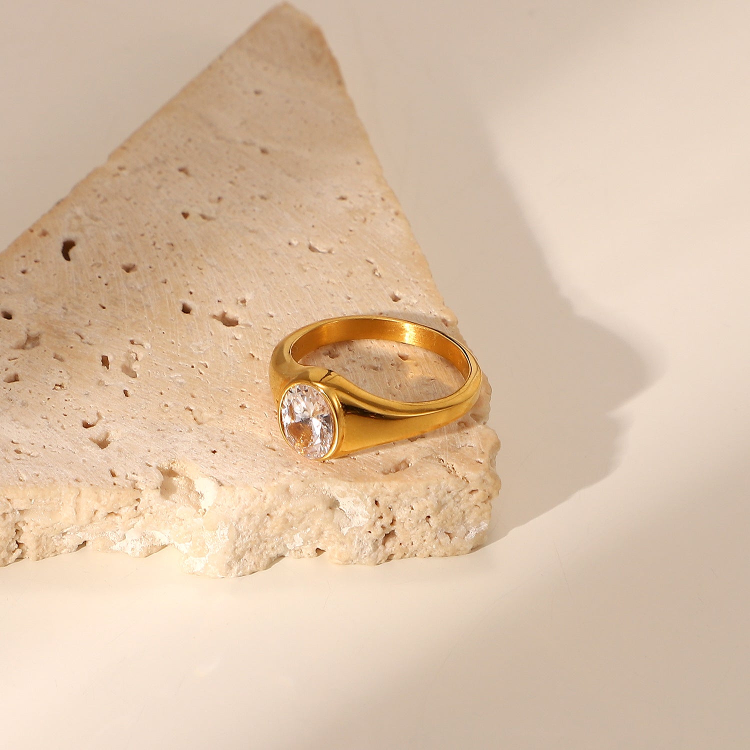 Gold Emerald Jewelry Set - 18k Gold Tone Necklace & Rings | INS-Style Daily/Brunch Luxury Accessories for Women