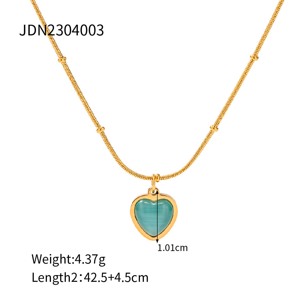 Gold Layered Turquoise Pendant Necklace Set - Heart/Circle/Square Gem Statement Jewelry for Women