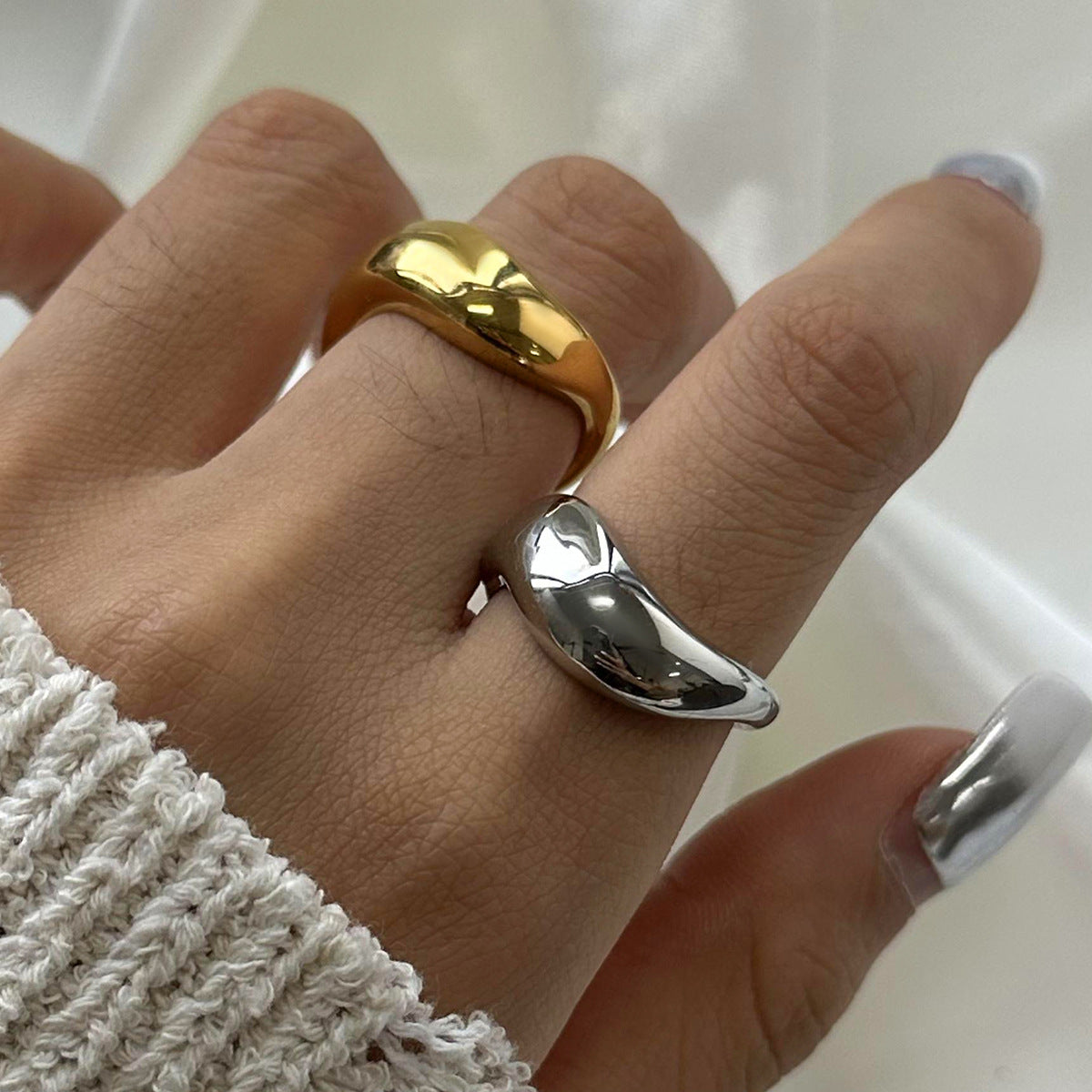 18K Gold-Plated & Silver-Tone Chunky Twisted Statement Rings | Stainless Steel Folded Texture Wide Band Rings | Trendy INS-Style Minimalist Bold Jewelry for Women | Versatile Daily Wear & Party Stackable Rings