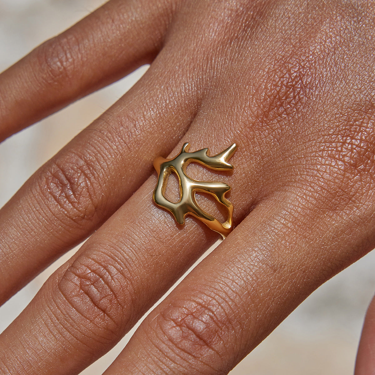 Gold Coastal-Chic Jewelry Set - Starfish/Shell/Coral Rings & Bracelet | Bold Ocean Motif Statement Accessories for Women (Beach/Daily/Brunch Wear)