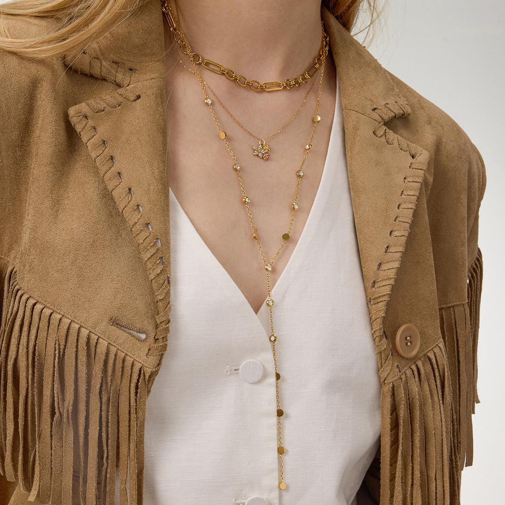 Gold Layered Insect Pendant Necklace Set - CZ Ladybug Dragonfly Statement Jewelry for Women