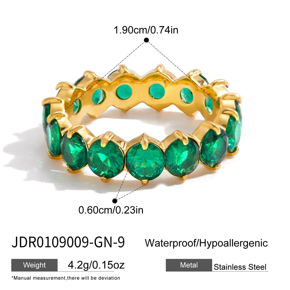 Gold Emerald Jewelry Set - 18k Gold Tone Necklace & Rings | INS-Style Daily/Brunch Luxury Accessories for Women