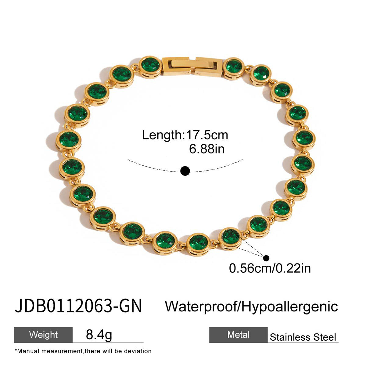 18k Gold Tone Emerald Bracelet Set - Heart/Square Gem Designs | INS-Style Stackable Daily/Brunch Wrist Jewelry for Women