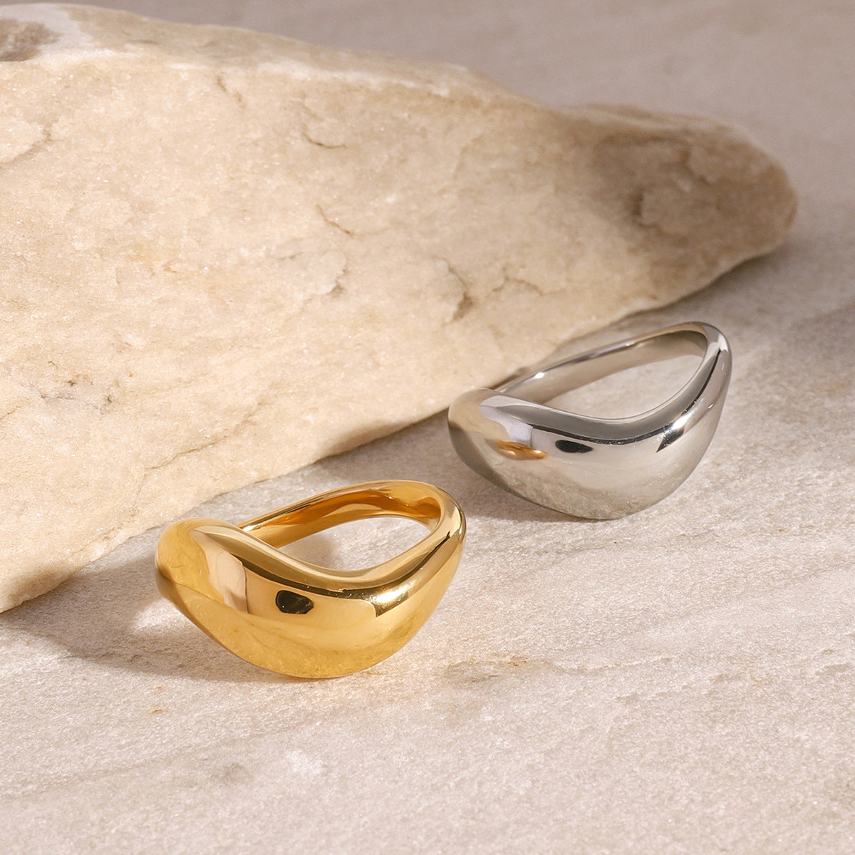 18K Gold-Plated & Silver-Tone Chunky Twisted Statement Rings | Stainless Steel Folded Texture Wide Band Rings | Trendy INS-Style Minimalist Bold Jewelry for Women | Versatile Daily Wear & Party Stackable Rings