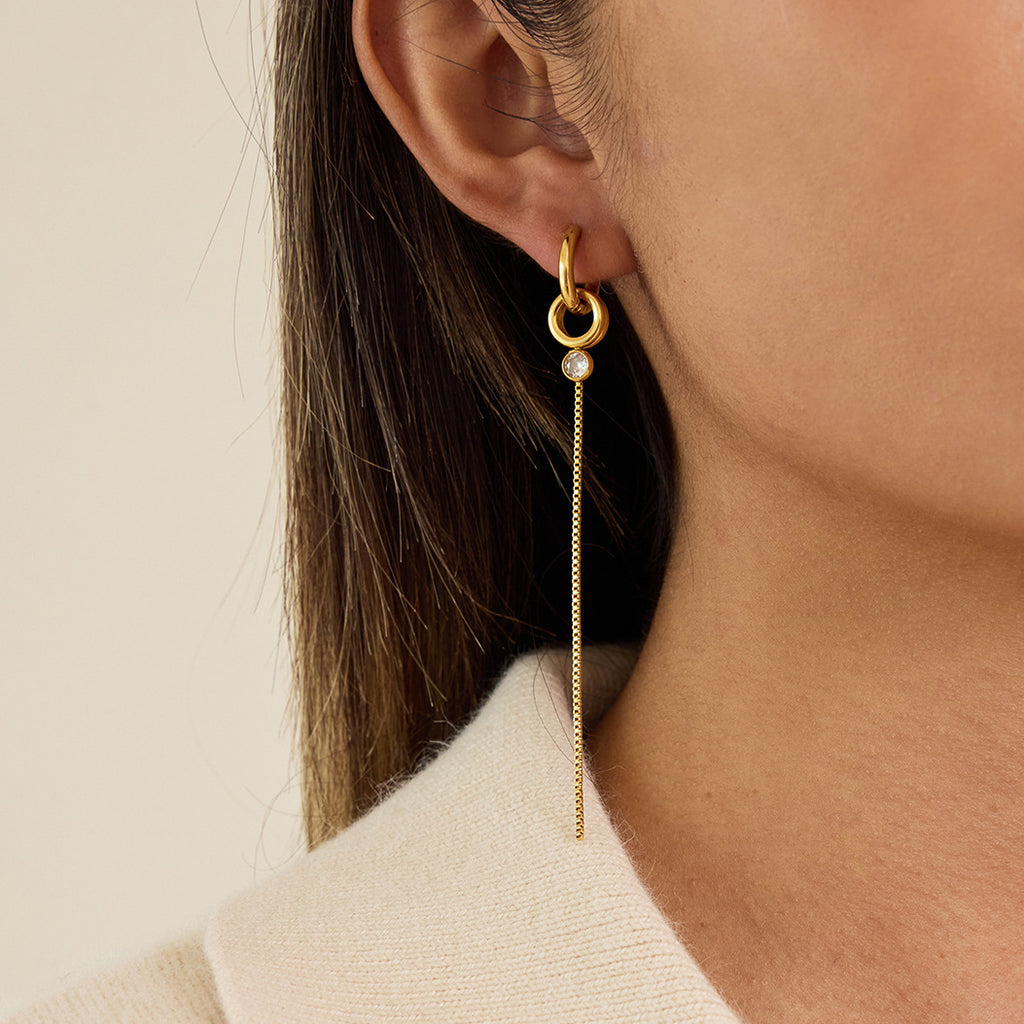 Gold Hoop Tassel CZ Dangle Earrings - Minimalist Long Chain Statement Jewelry for Women