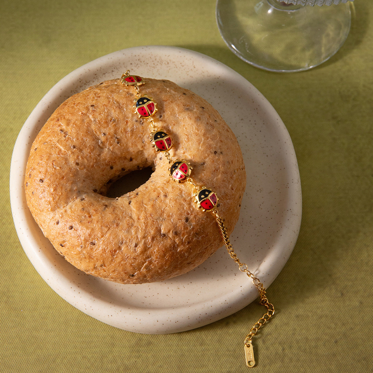 Gold Enamel Ladybug Animal Bracelet Set - Vintage Multi-Style Stackable Charm Bracelets for Women