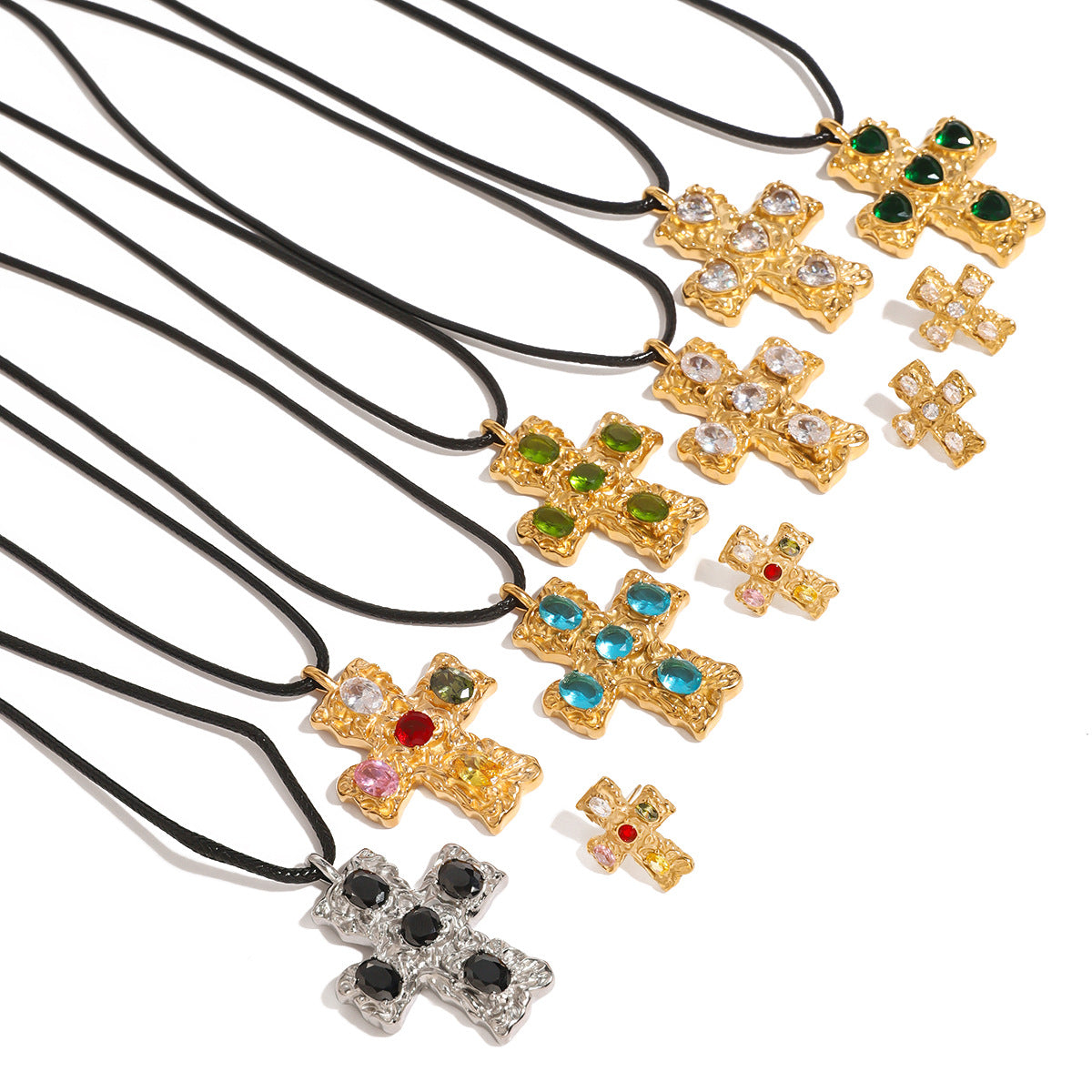 Gold Cross Necklace Set - Multi-Style Vintage Religious Statement Necklaces with Gemstones & CZ for Women