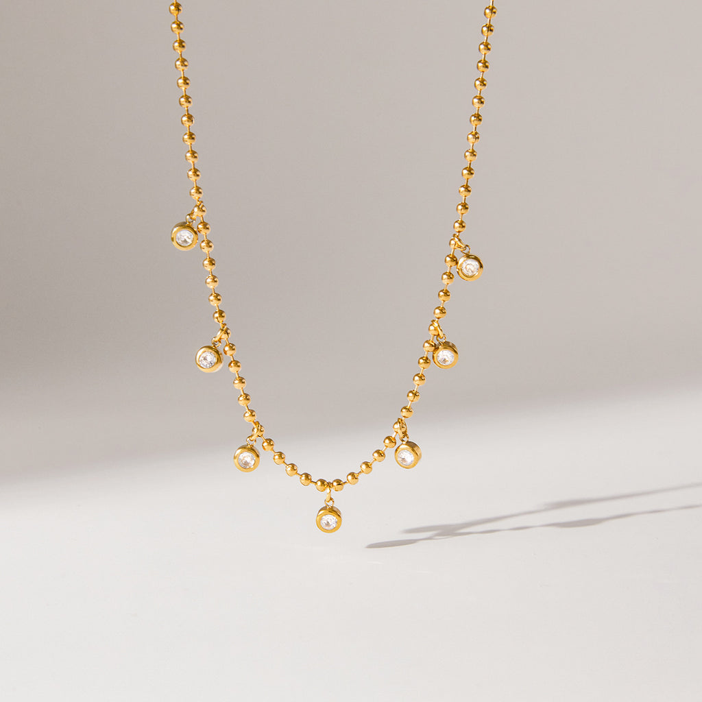 Gold Layered Beaded Chain Necklace Set - CZ Teardrop & Round Pendant Statement Jewelry for Women