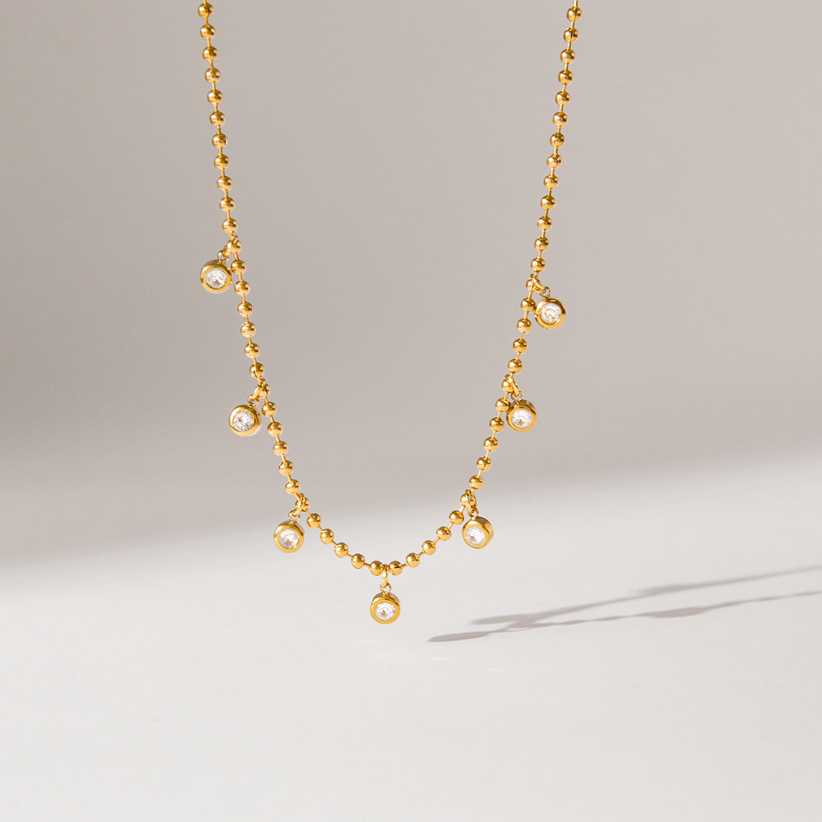 Gold Layered Beaded Chain Necklace Set - CZ Teardrop & Round Pendant Statement Jewelry for Women