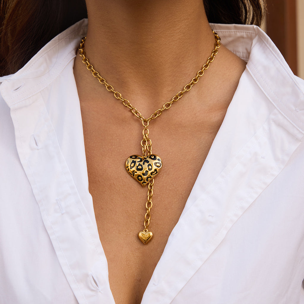 Комплект из золотого ожерелья с подвеской в ​​виде сердца с анималистичным принтом – эффектное украшение из мраморного тигрового глаза для женщин 