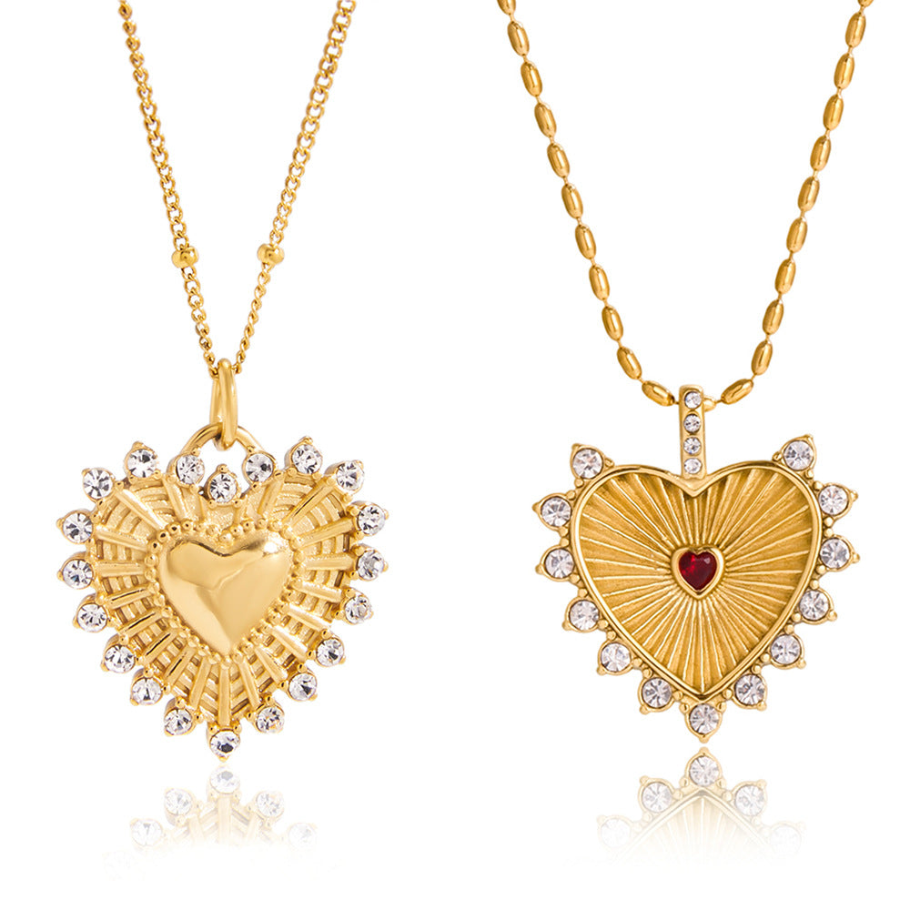18k Gold Tone Double Layer Necklace Set - Heart Crystal Pendant & Snake Chain Choker | INS-Style Daily/Brunch Neck Jewelry for Women