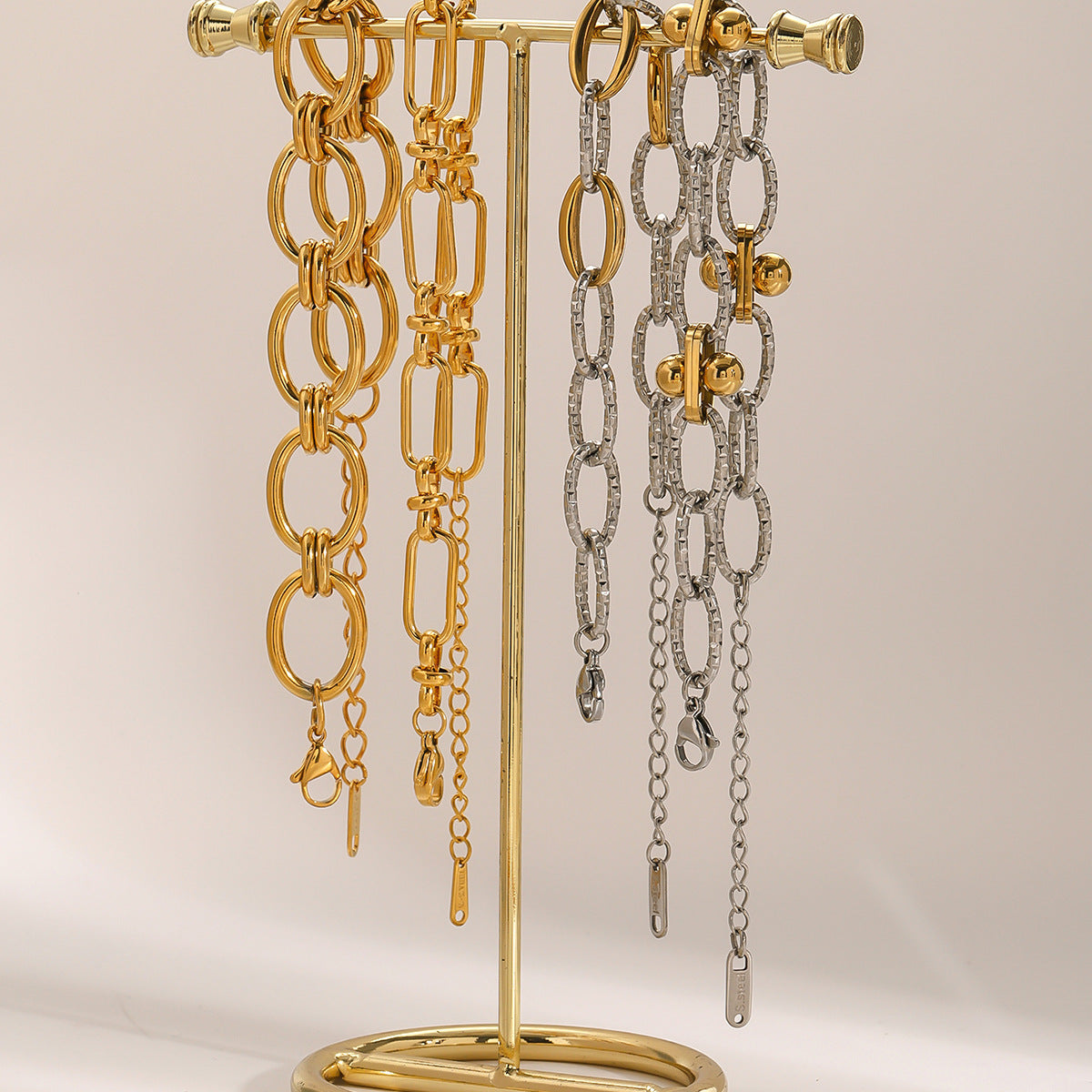 Gold & Silver Multi-Chain Bracelet Set - Oval/Twist/Link Chain Designs | Modern Layered Wrist Jewelry for Women (Daily/Brunch/Casual Wear)