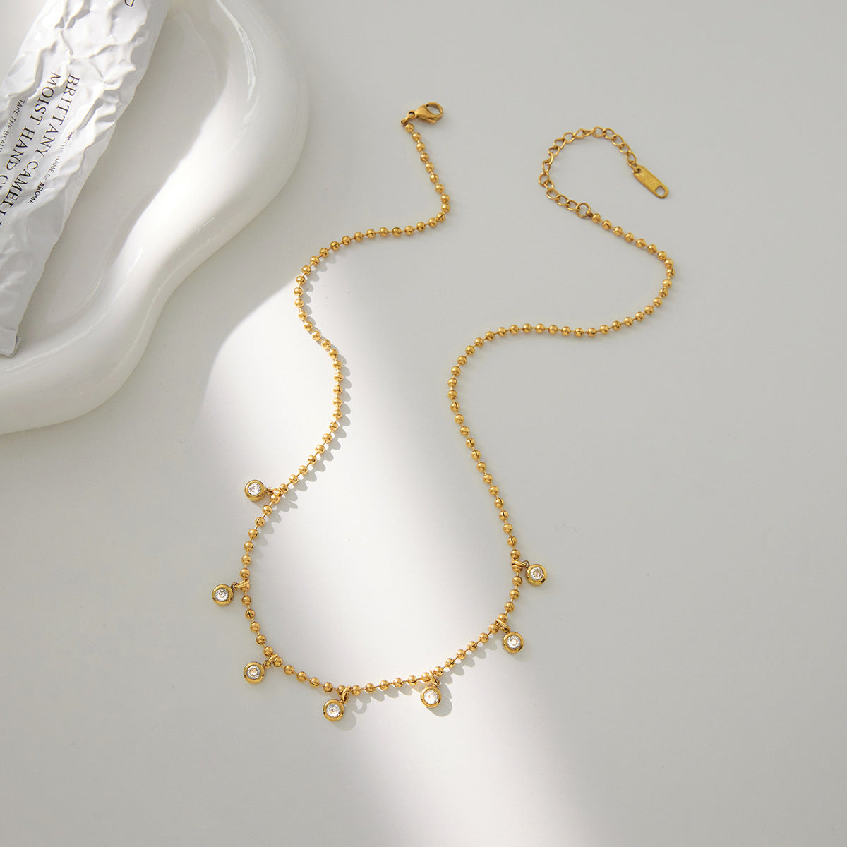 Gold Layered Beaded Chain Necklace Set - CZ Teardrop & Round Pendant Statement Jewelry for Women