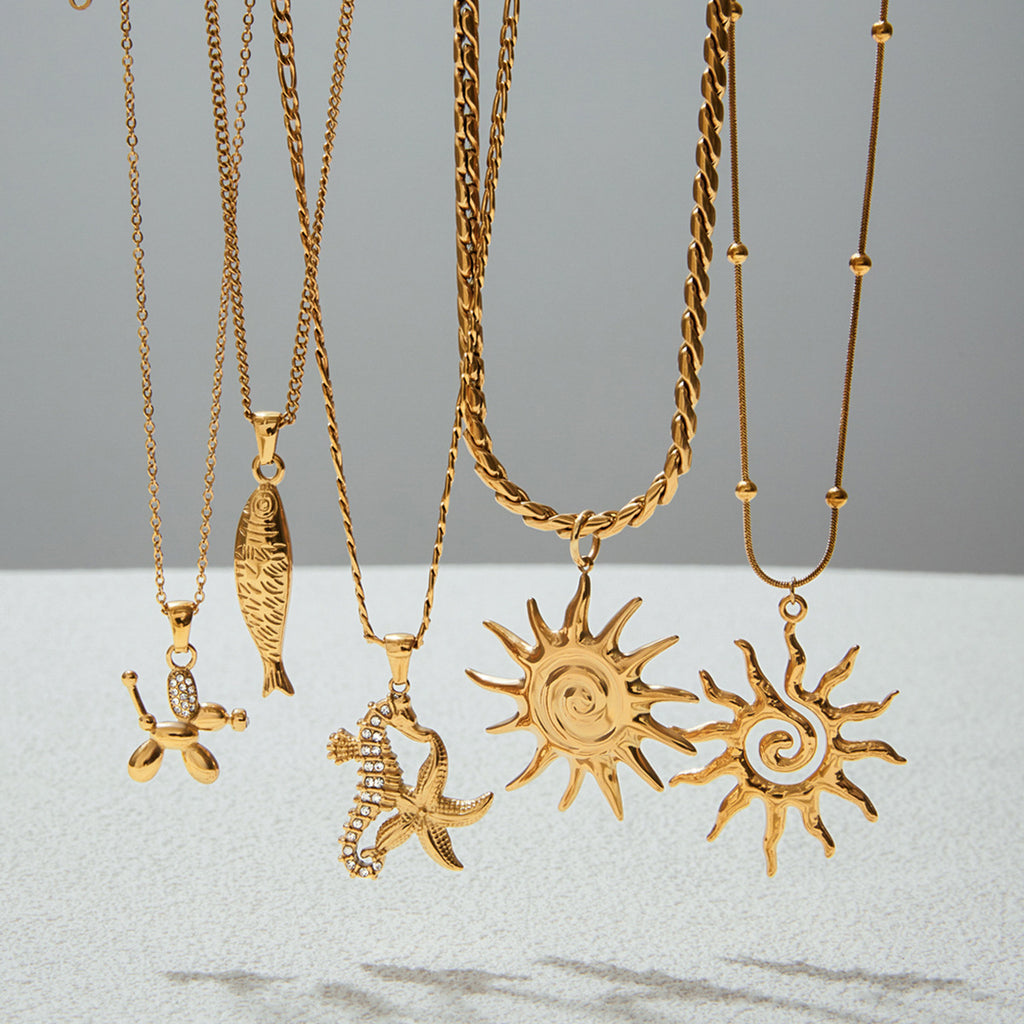 18k Gold Tone Ocean-Themed Jewelry Set - Seahorse/Starfish/Sun Pendants | INS-Style Necklace/Bracelet/Ring Daily/Brunch Accessories for Women 2. Google SEO Title