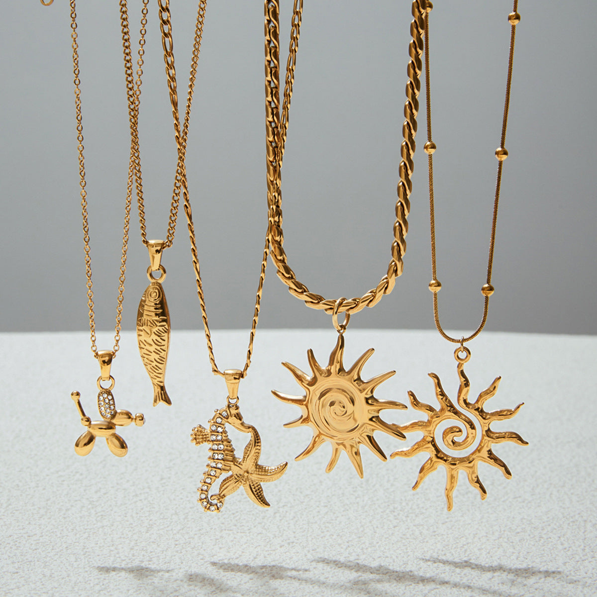 18k Gold Tone Ocean-Themed Jewelry Set - Seahorse/Starfish/Sun Pendants | INS-Style Necklace/Bracelet/Ring Daily/Brunch Accessories for Women 2. Google SEO Title