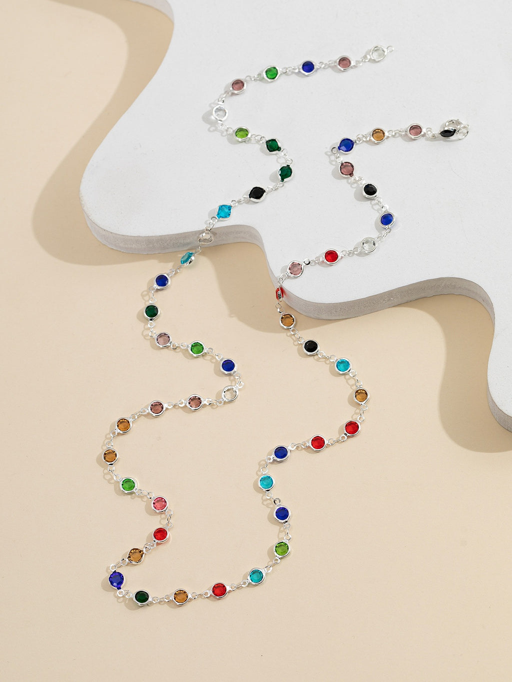 18k Gold Tone Multi-Layer Jewelry Set - Colorful Gem Necklace & Bracelet | INS-Style Daily/Brunch Accessories for Women