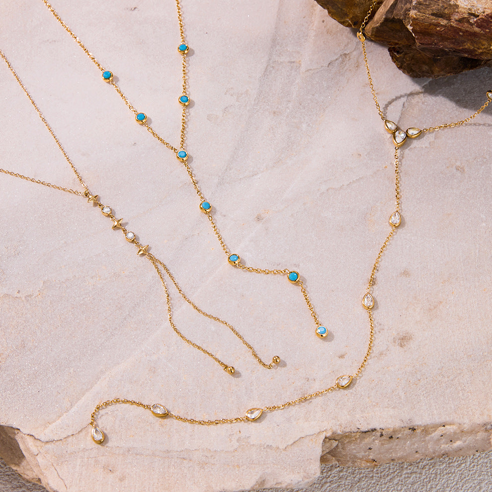 Gold Lariat Necklace Set - Multi-Style Gem/Star/Crystal Accents | INS-Style 18k Gold Tone Daily/Brunch Neck Jewelry for Women