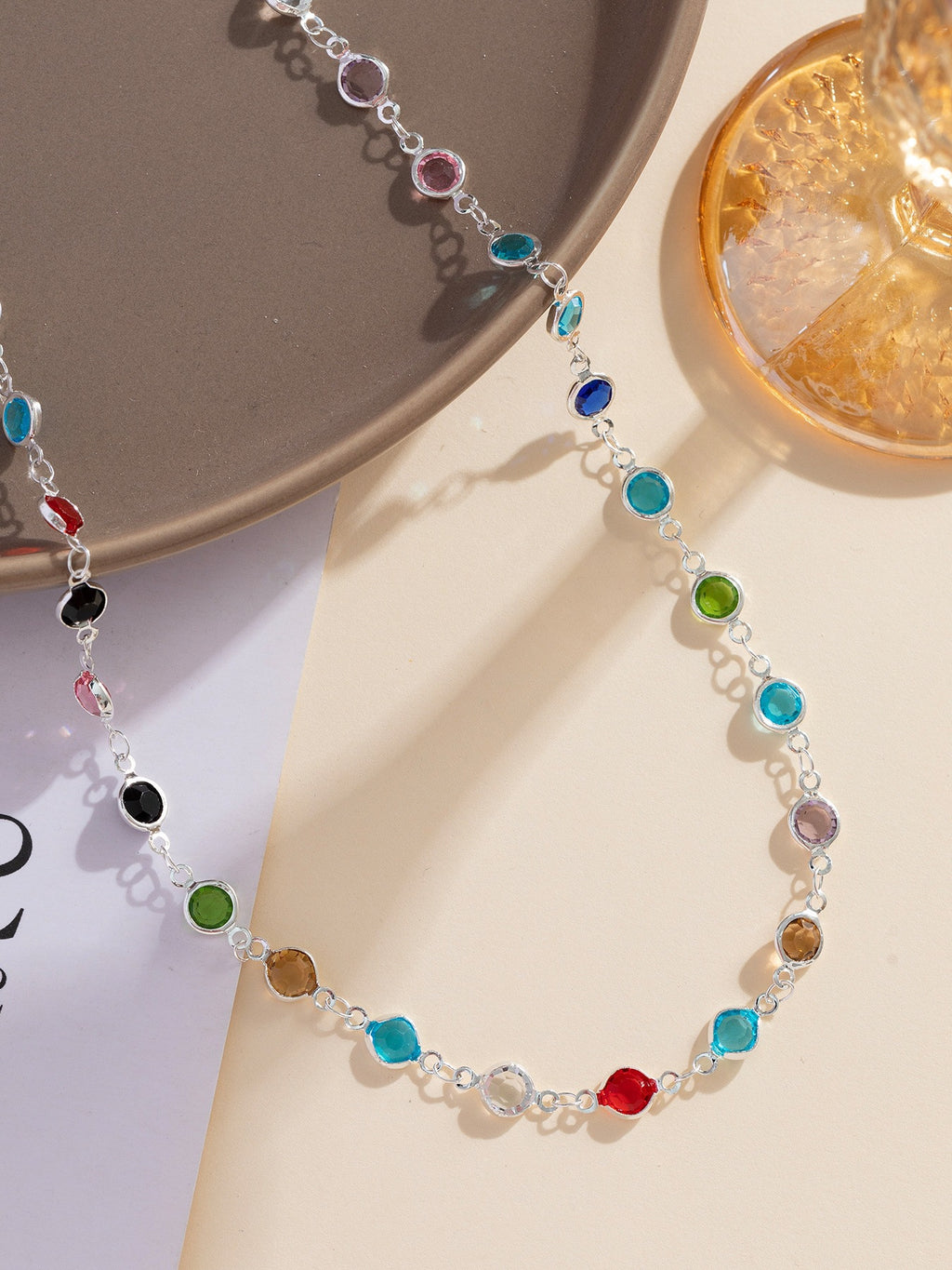 18k Gold Tone Multi-Layer Jewelry Set - Colorful Gem Necklace & Bracelet | INS-Style Daily/Brunch Accessories for Women