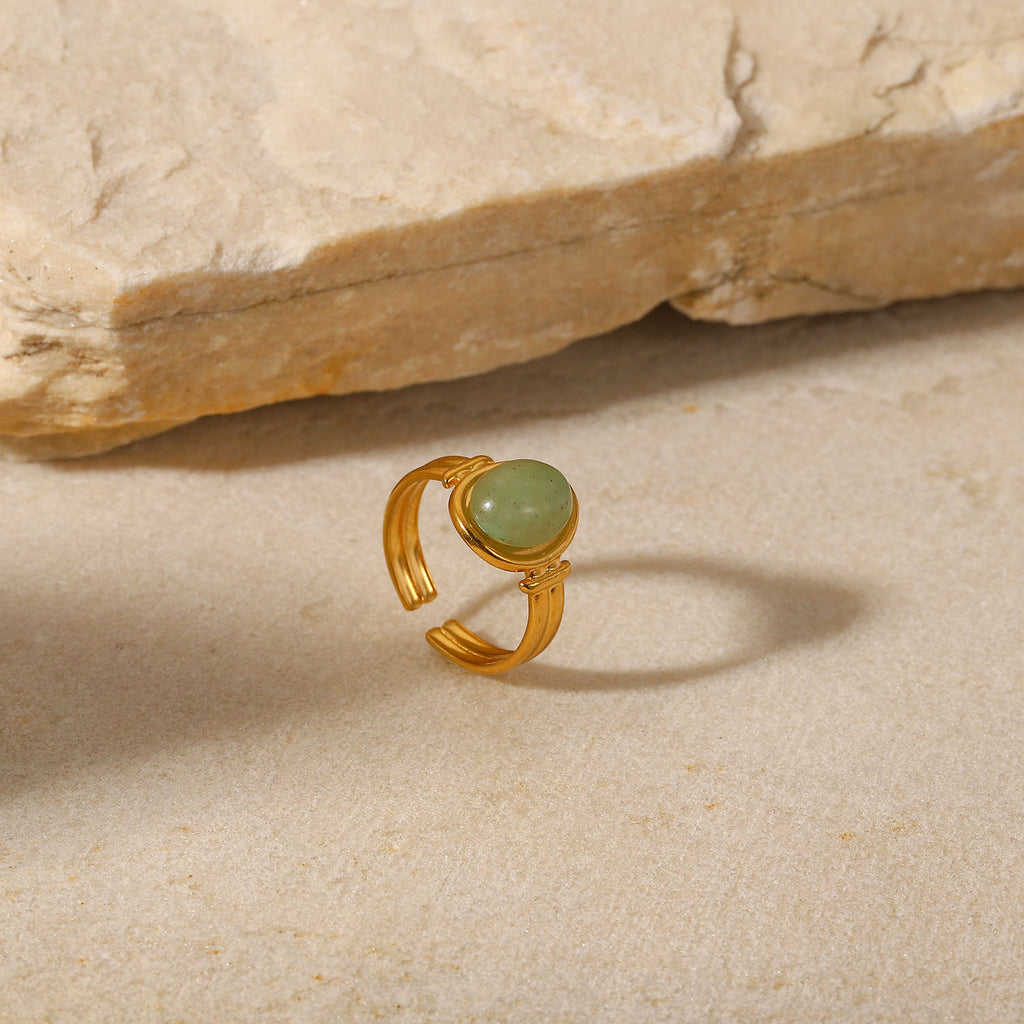 Gold Emerald Jewelry Set - 18k Gold Tone Necklace & Rings | INS-Style Daily/Brunch Luxury Accessories for Women