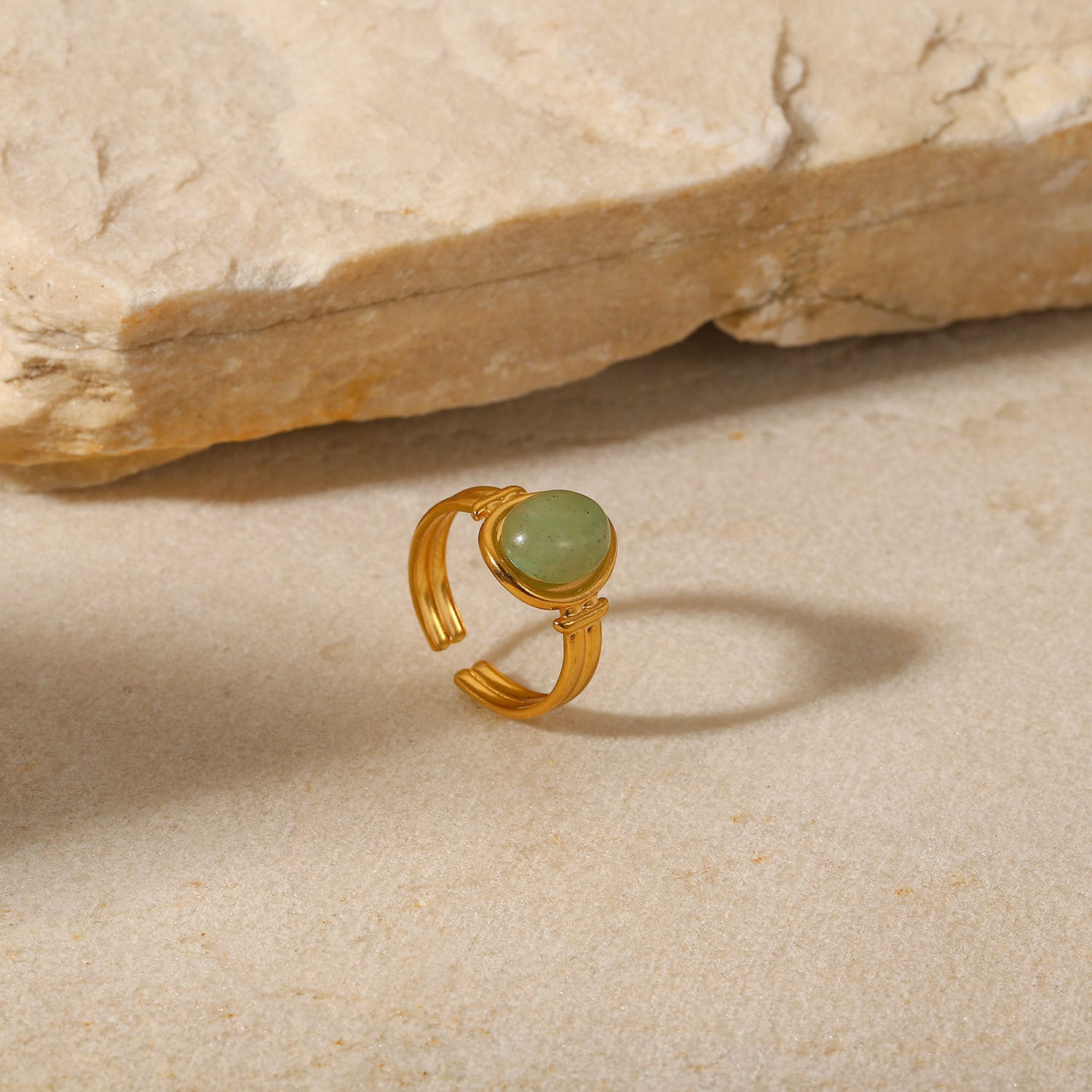 Gold Emerald Jewelry Set - 18k Gold Tone Necklace & Rings | INS-Style Daily/Brunch Luxury Accessories for Women